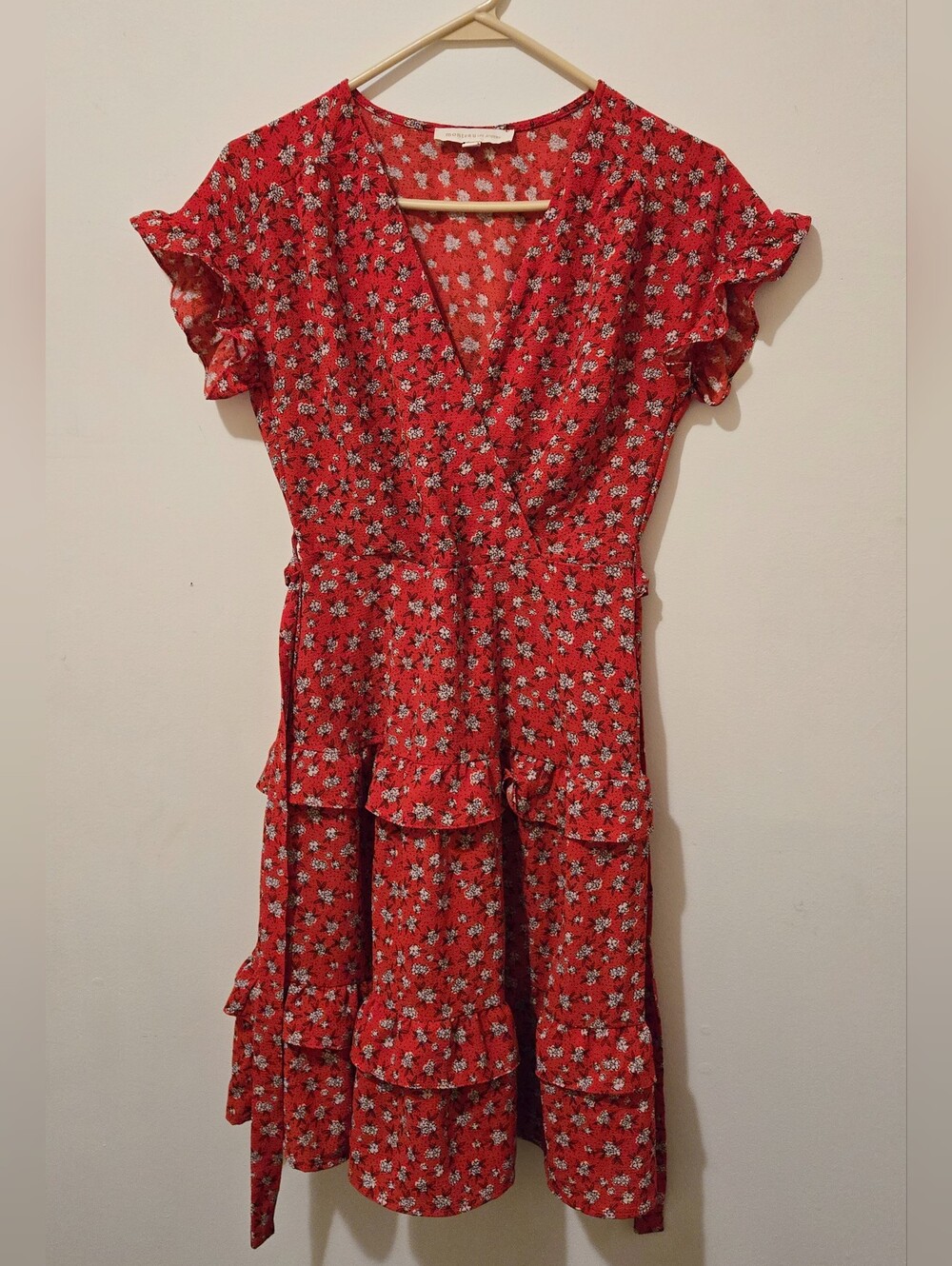 Red Floral Summer Dress with Ruffle Tiers